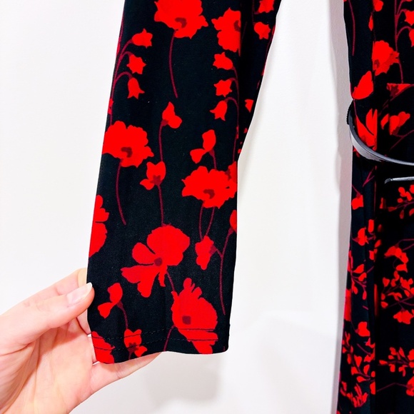 TOMMY HILFIGER Black & Red Pleated Floral Midi Dress - Picture 8 of 11